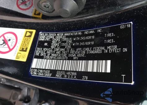 2018 Toyota Highlander Le Plus из США, поврежденный, VIN 5TDBZRFH2JS843079